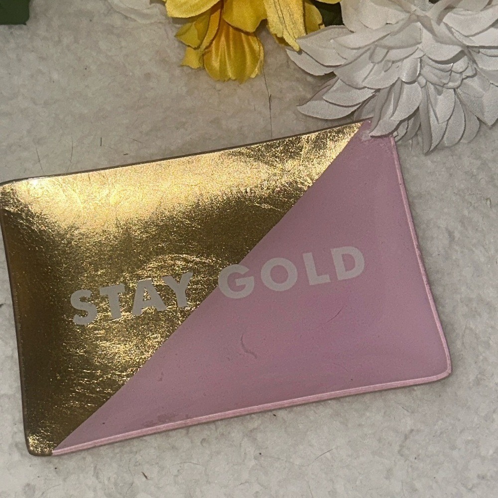 Fringe Studio Stay Gold Glass Trinket Tray Pink Gold Foil Jewelry Dish Catchall
